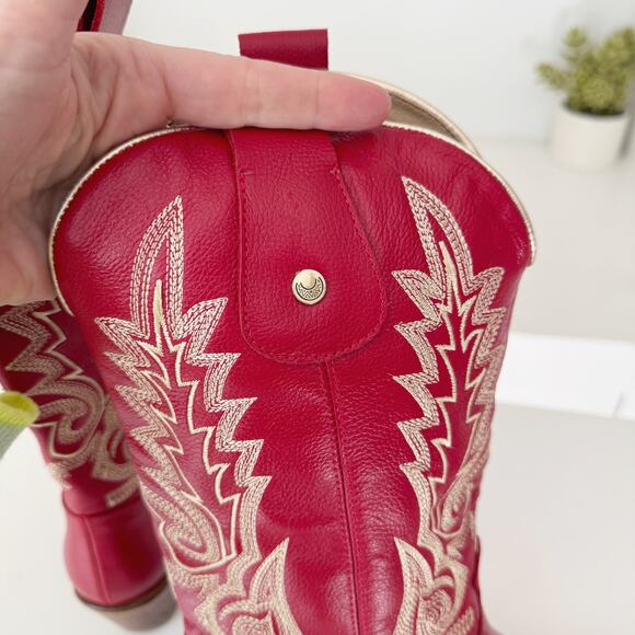 Stivali Red Leather Loyal Western Cowboy Boots Size 37/6-6.5 - Picture 7 of 9